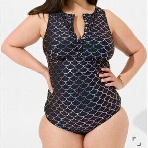 TORRID NWOT Wireless Henley High Neck One Piece Swimsuit- Size 1 (1X -14/16)